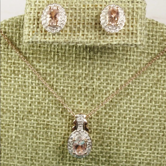 Sterling Silver Morganite Rose Gold Plate Set - Picture 1 of 8